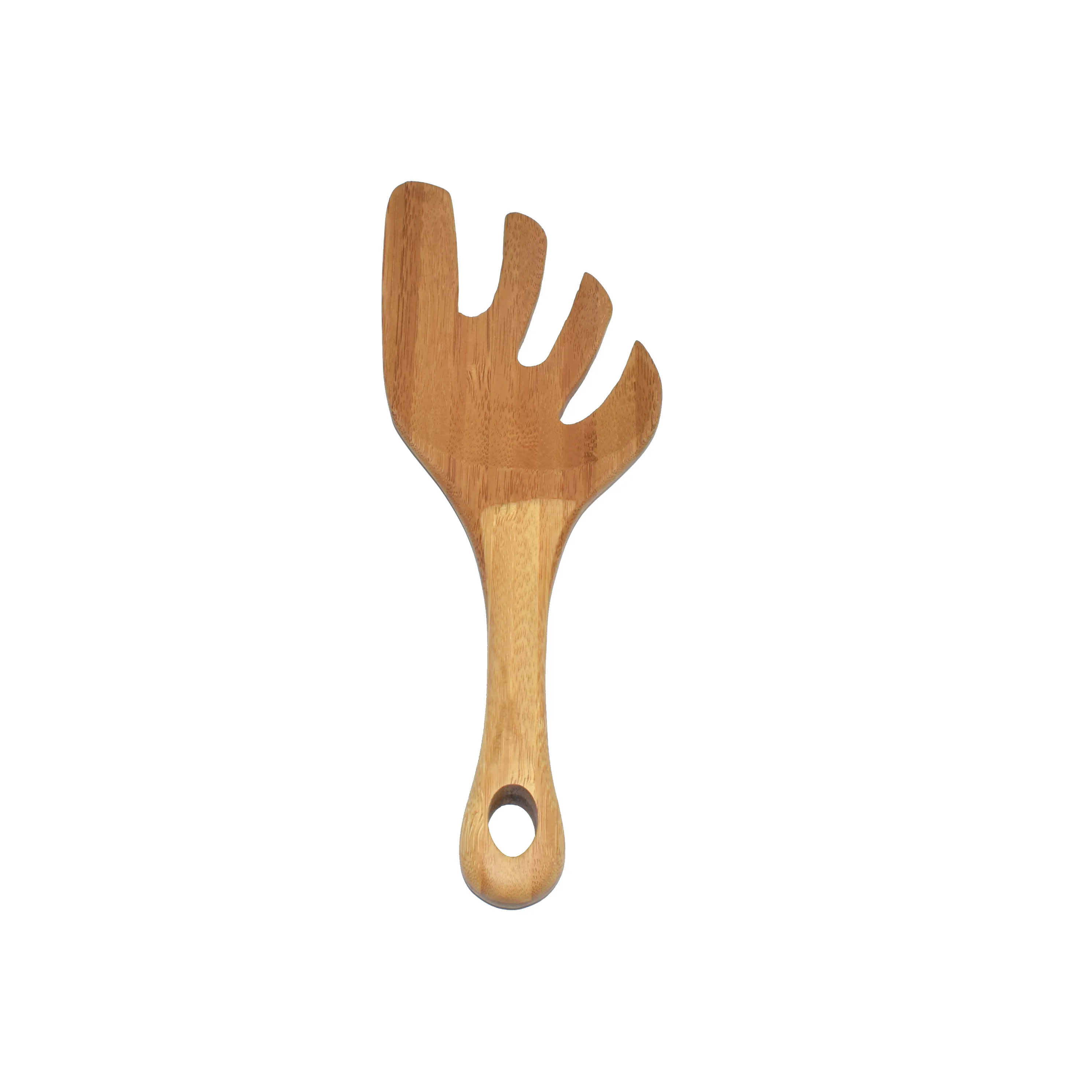Eco-friendly Special Design Natural Mix Food Bamboo Wooden Salad Hands Server Set