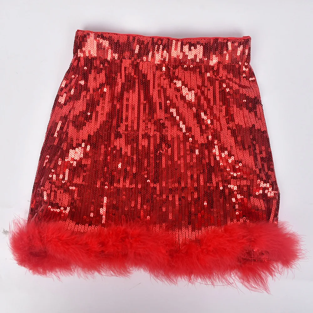 Wholesale Fashion Sequin Mini Skirt Women Fur Bottom Sexy Hip Wrap Hot Girls Short Sexy Mini Skirt
