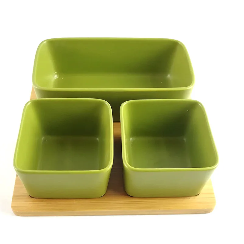 Wholesale Ceramic Chip and Dip Tray Ceramic Serving Dish with Bamboo Tray  for Home Hotel Restaurant