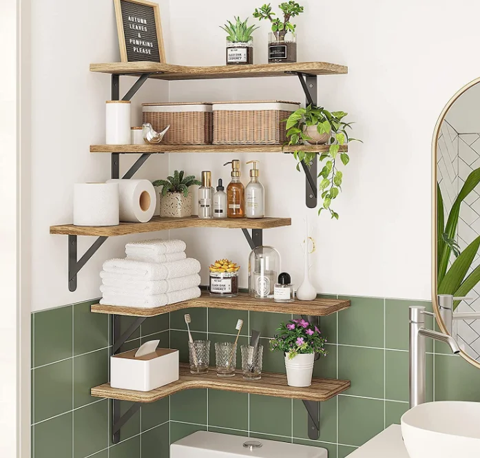 Corner Floating Shelves Wood Display Storage Wall Shelves