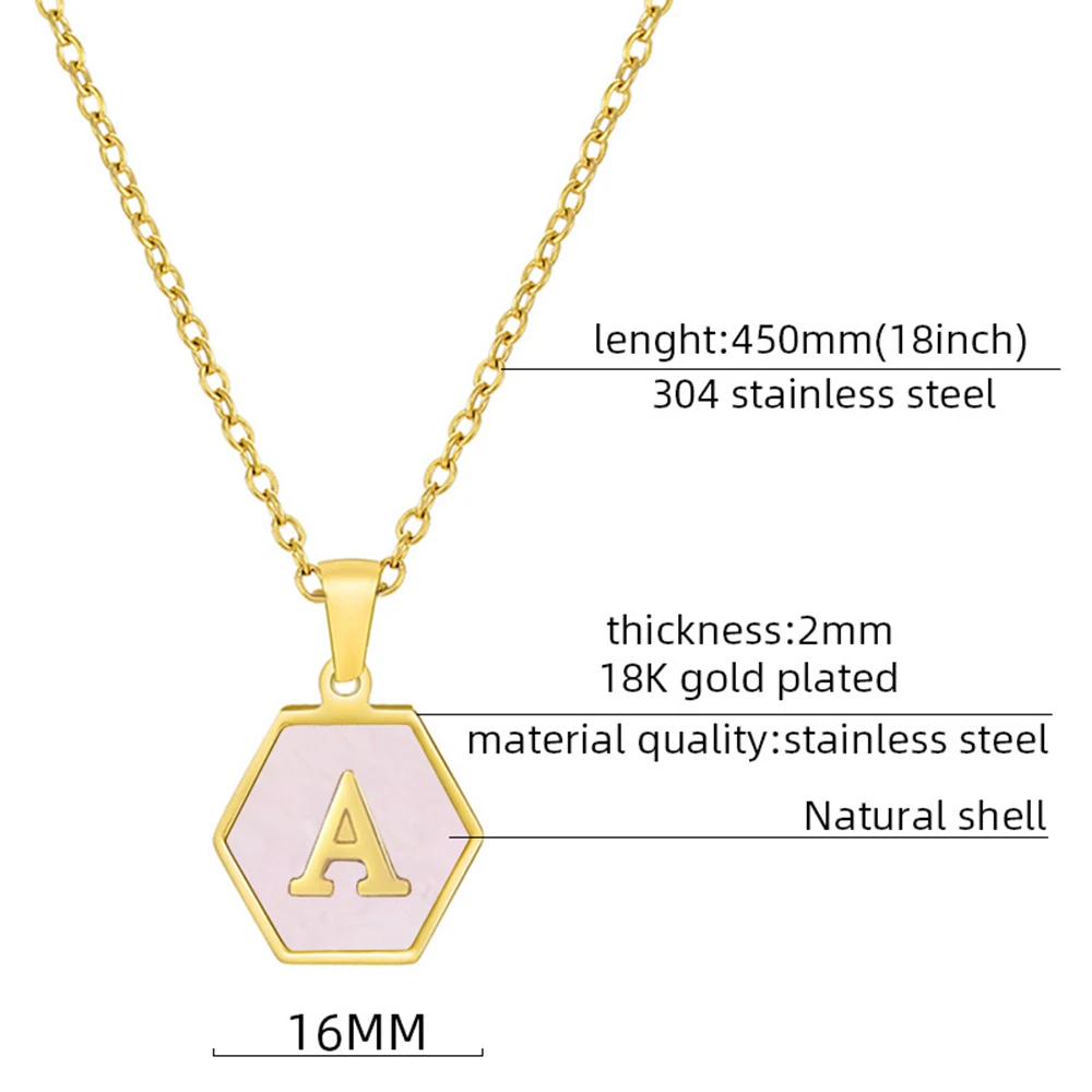 Stainless Steel New Fashion 18K Gold Plated Necklace Initial Charm  Jewelry Hexagon Initial Letter D Necklace