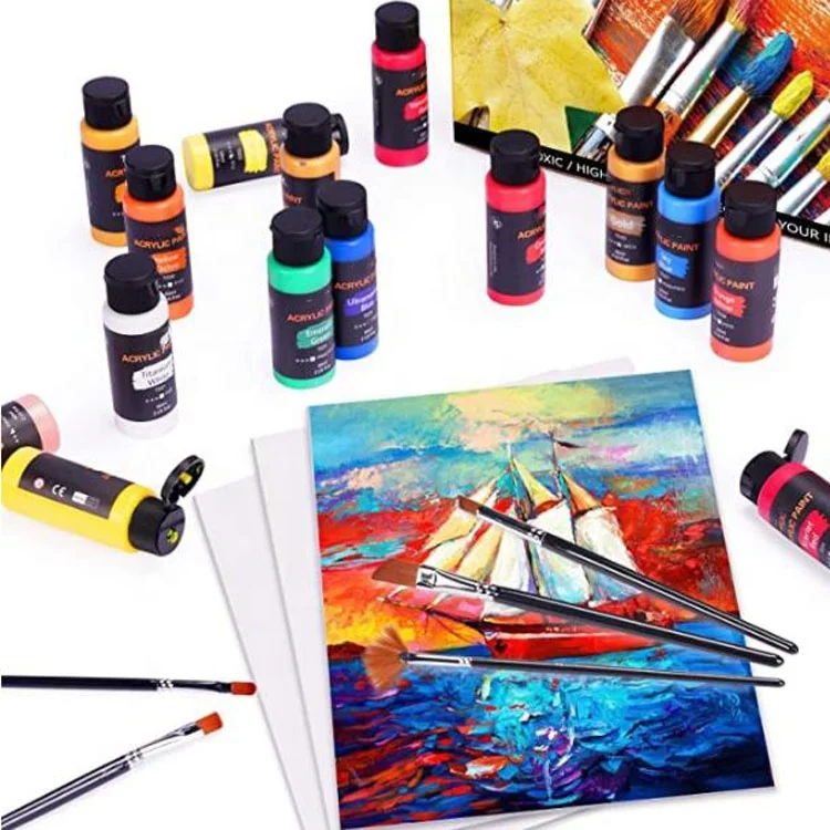 Acrylic Paint Set 48 Colors 2 oz/Bottle with 12 Art Brushes Art Supplies for Painting Canvas Wood Ceramic & Fabric Rich Pigment
