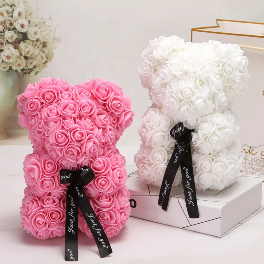 Hot sale  artificial flower Wholesale valentine Christmas gift 25cm 40cm rose bear Pearl bear gift package box