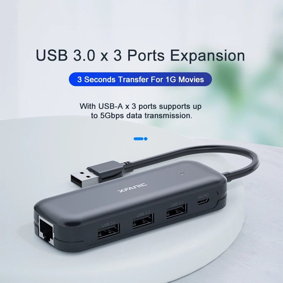 
OEM Black Mini 5 Ports Desk Usb 3.0 Data Hub for Mac Micro Usb Hub With External Power Gigabit RJ45 