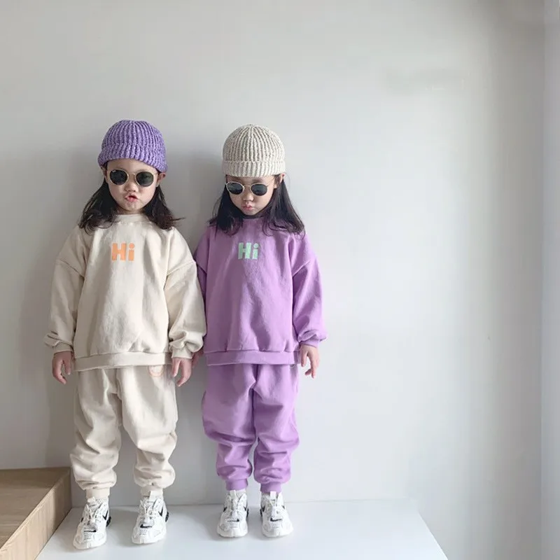 New Arrival 2021 Autumn Winter Fashion Design Two Piece Kids Knit Set T shirt  And pants Set For Little Girls two piece