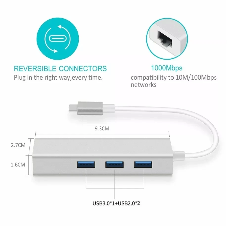 cheap new design usb por hub USB cable converter 3.0HUB wired Gigabit network card usbc to rj45 network port usb hubs