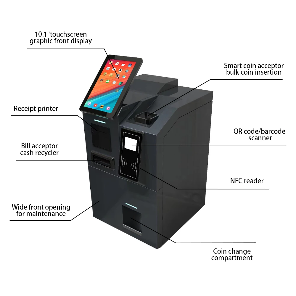 10.1' Ordering Kiosk Touch Screen Tabletop Self Payment Kiosk Receipt Printer Bill Coin Acceptor Cash Payment Kiosk