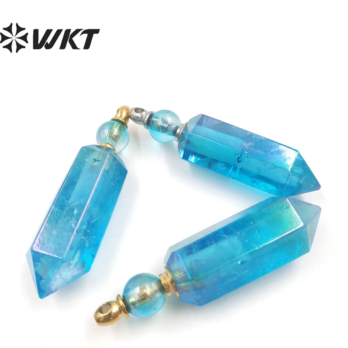 WT-P1785 Colorful Natural Aura Blue Hexagonal Prism Gem Pendant Fashion Avantgarde Pendant Crystal Quartz Pendant