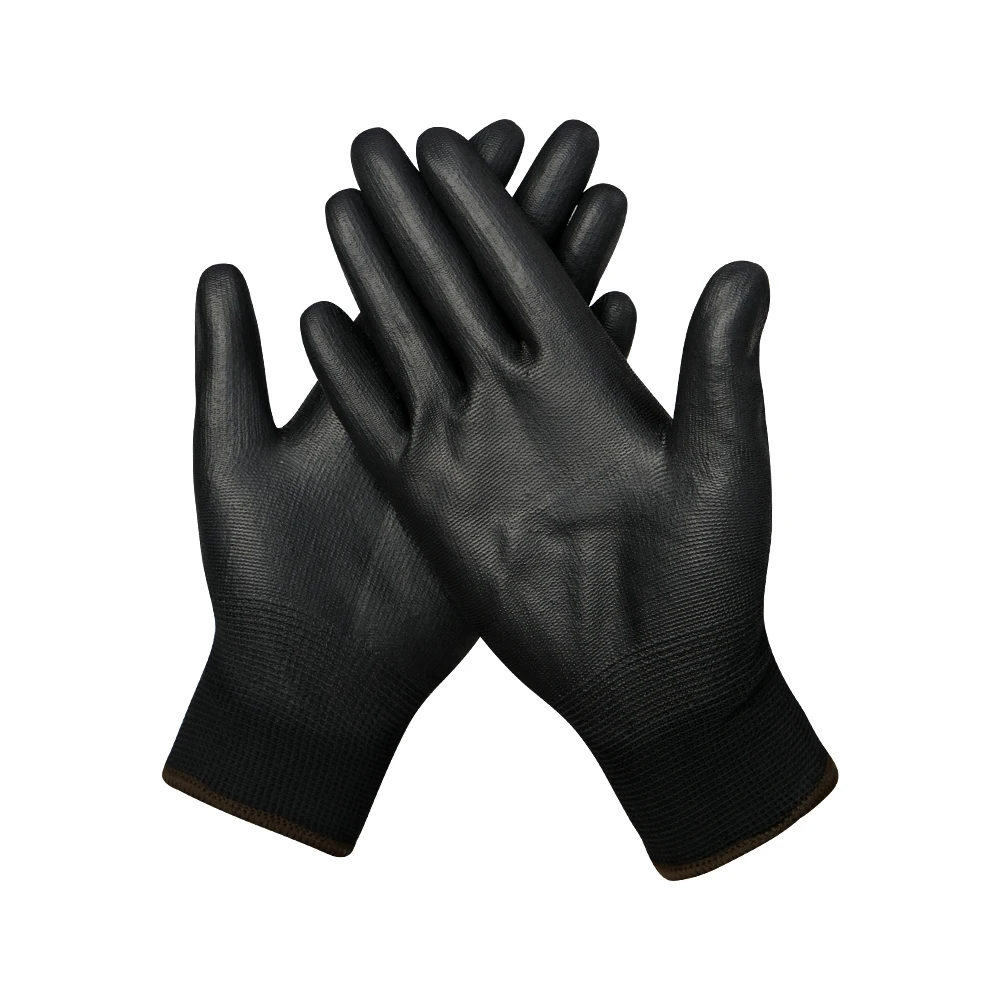China wholesale Nylon PU Coated Assembly Safety Protective Work Black Gloves