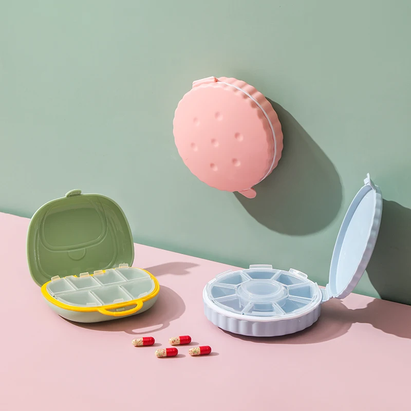 Round Shape Plastic 7 Day Pill Box Organizer Pill Case With Measuring Cup