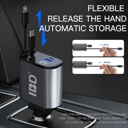 IBD 4 in 1 chargers car retractable cables and PD usb c port 12v fast charging charge 60w 100W 120W car charger for iPhone
