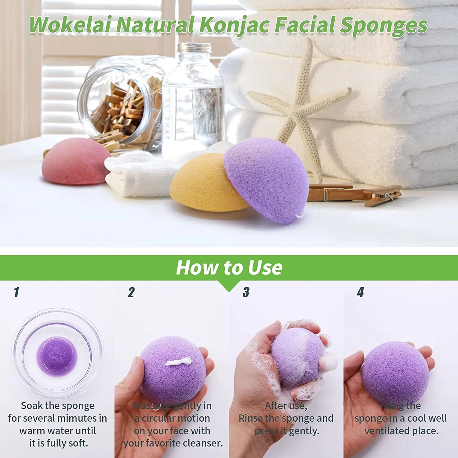 Private Label Konjac Sponge Organic,Face Cleansing Makeup Remover Exfoliating Konjac Beauty Sponges