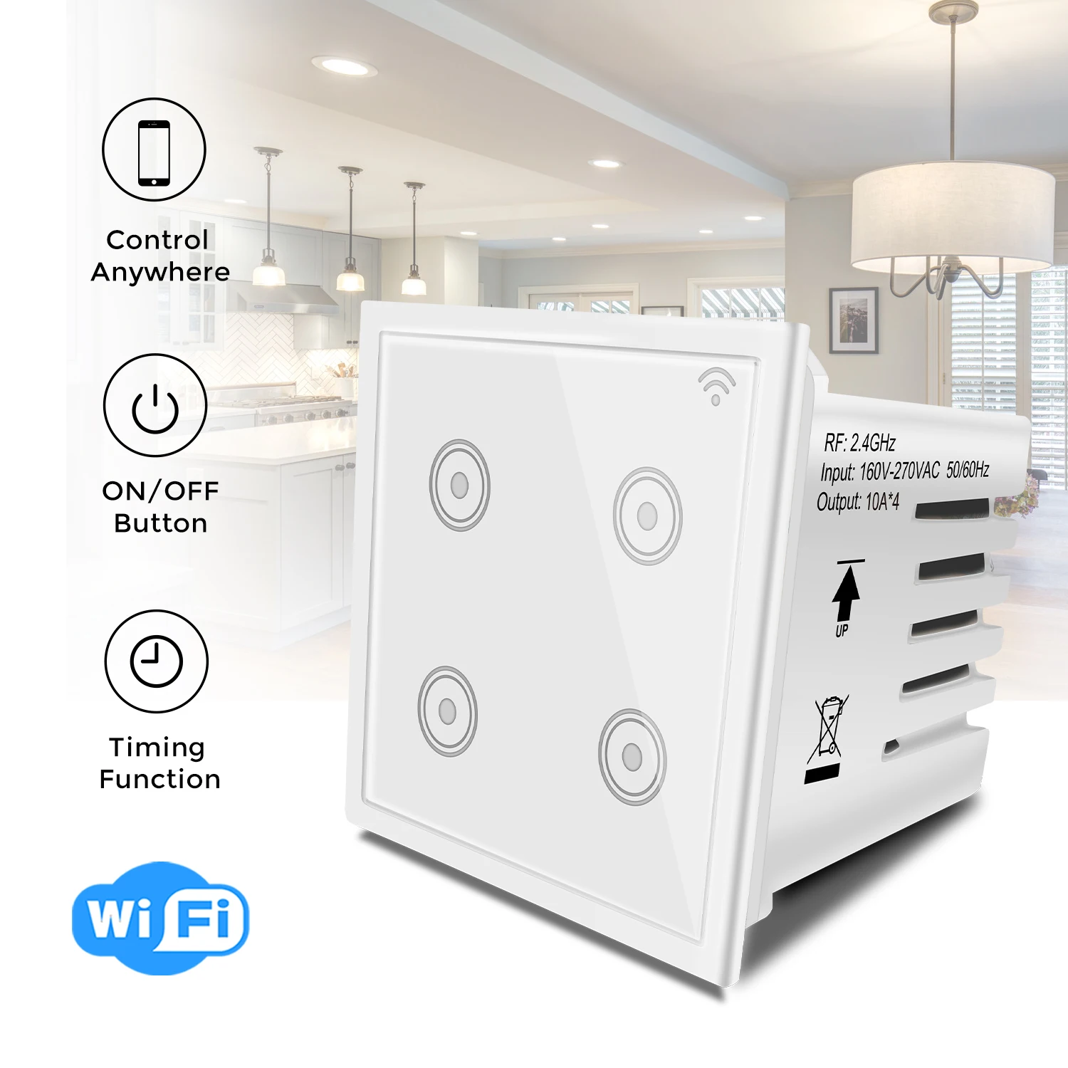 WF540  4 gang switch panel White/Black Alexa Control wifi modul switch smart touch switches for india