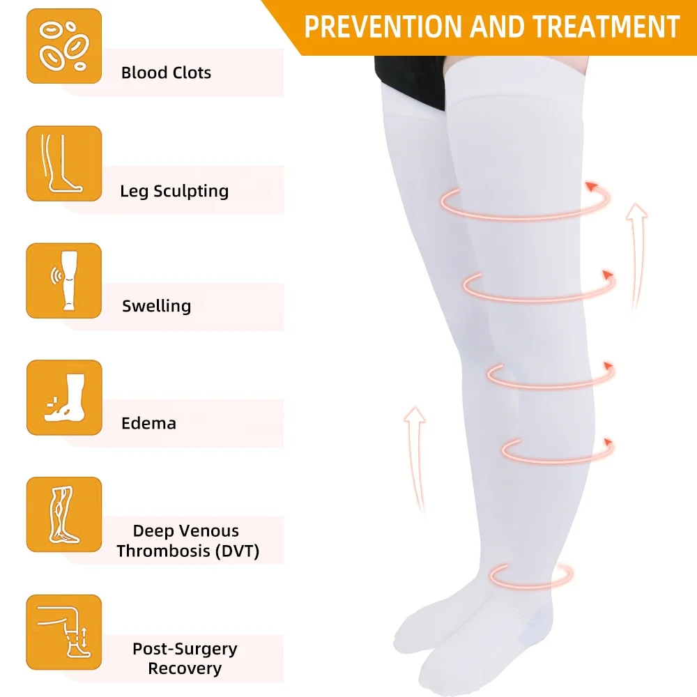 Medical anti-thrombosis pressure stockings, white medical rehabilitation thrombosis socks and thigh breathable pressure bandage