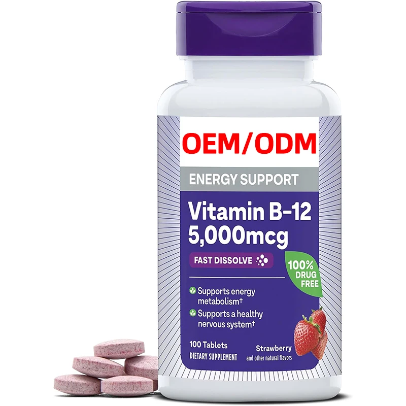 Vitamin B12 5000 mcg Dietary Supplement for Energy and Healthy Nervous System Support Strawberry Flavored Fast Dissolve Tablets