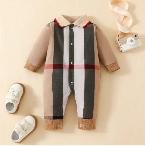 Spring and autumn pure cotton newborn crawling clothes for men and women, long-sleeved baby lapel one-piece clothes