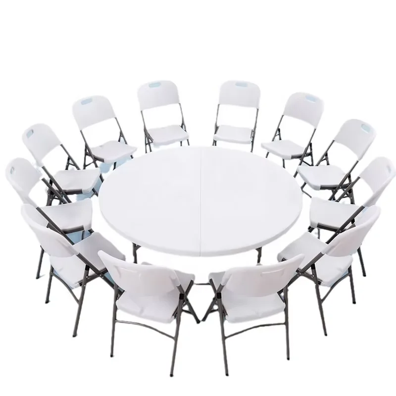 Best selling cheap 8ft folding table white round outdoor picnic event hotel dining banquet folding 8ft plastic table