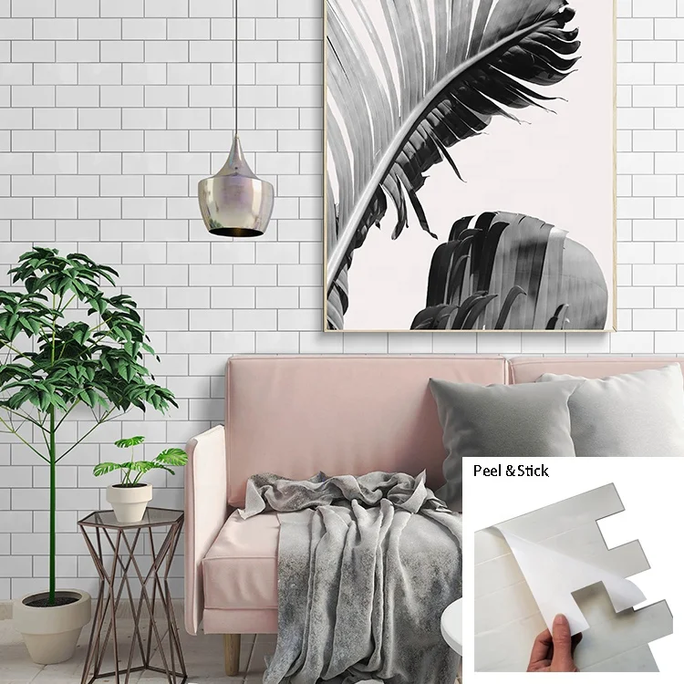 Colorize 4mm peel stick white subway PVC self adhesive wall mosaic tile for kitchen