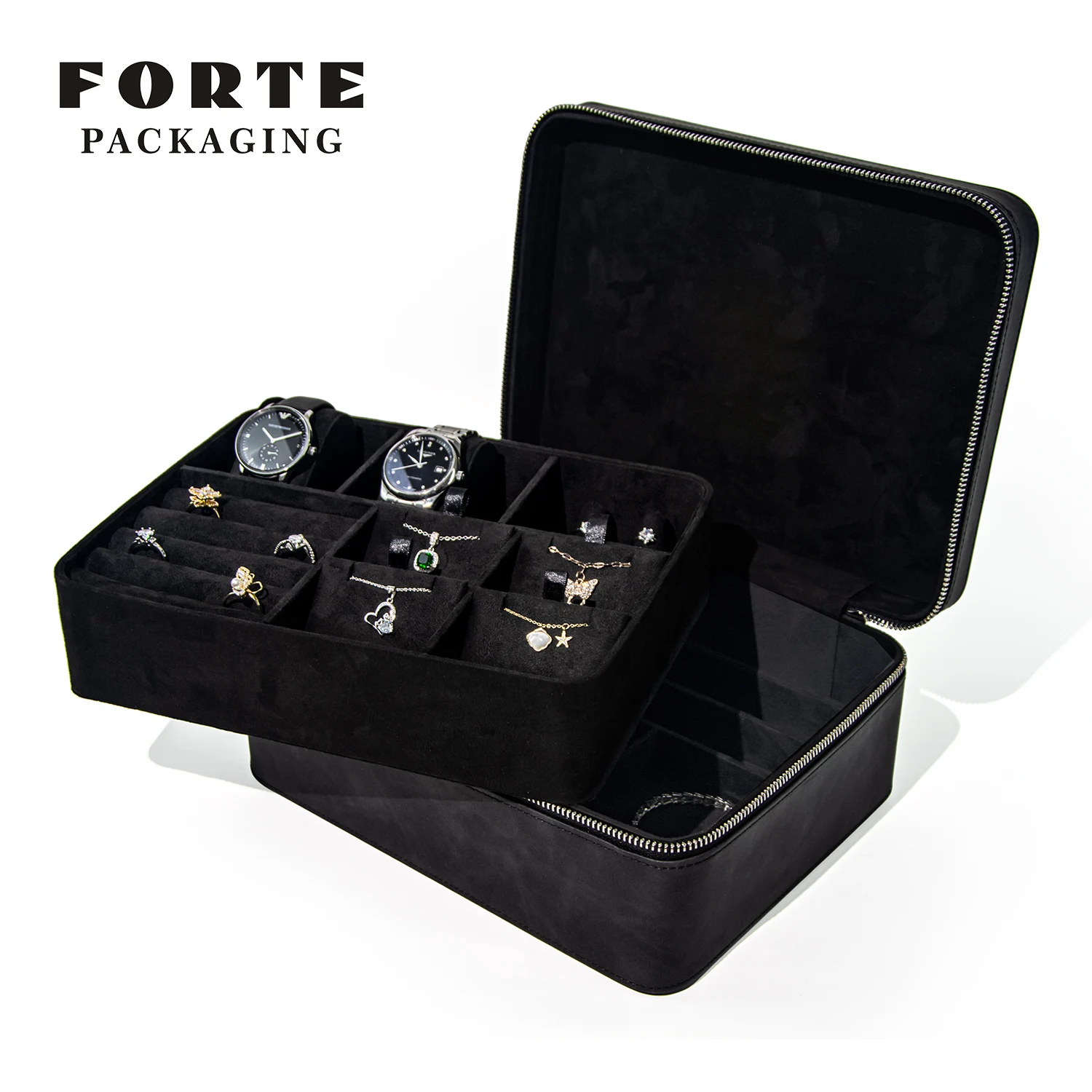 Forte Black Scatola di stoccaggio di gioielli High Quality Jewelry Storage Box Leather Box Watch Case For Storage
