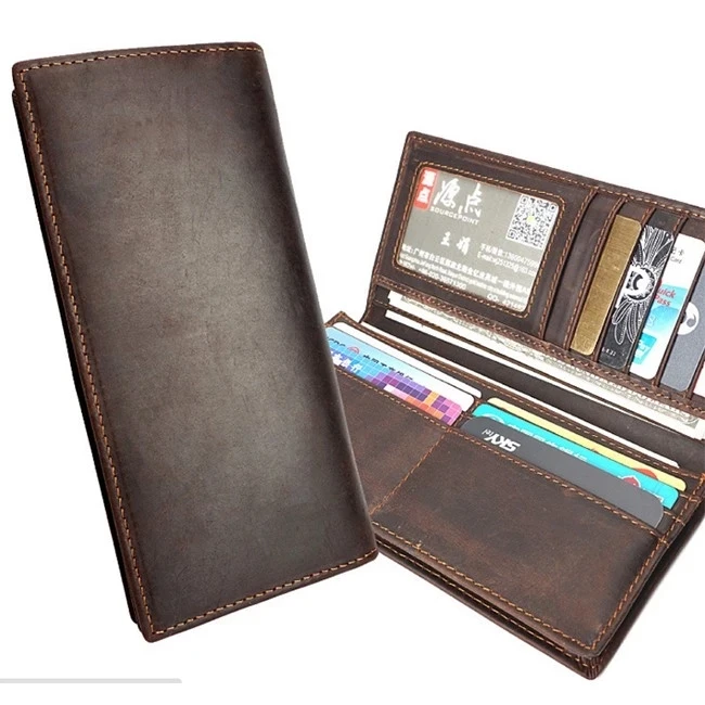 Minimalist vintage style genuine leather long wallets for men