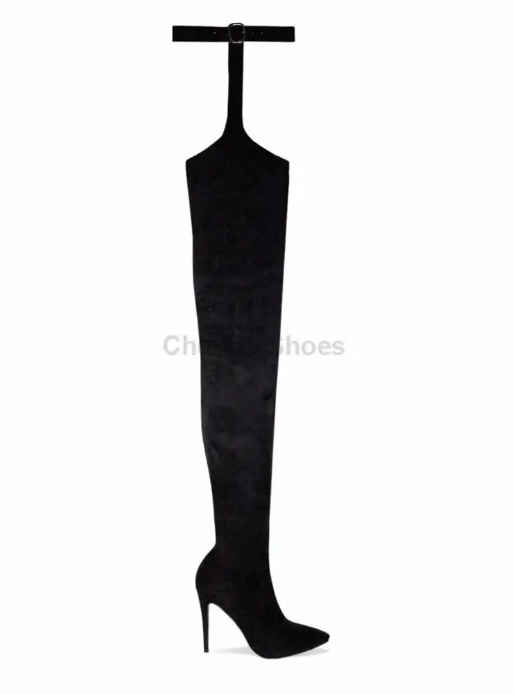 Wholesale pointed toe belt thigh high high heel boots for women Sex over Knee Boots Girls stiletto heels suede over knee boots