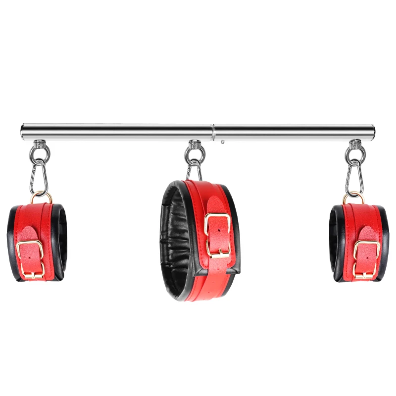 New And Popular Product Removable Cuffs Spreader Stainless Steel Eagle Pipe PU Leather Handcuffs Anklecuff Sex Products