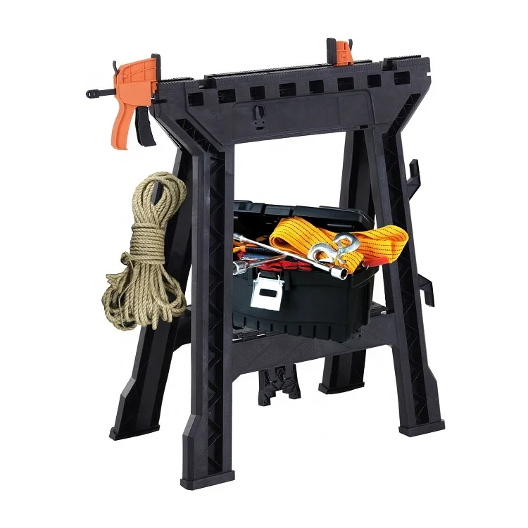 Foldable Clamping Sawhorse Trestle Twin Support Bars Cutting Stands