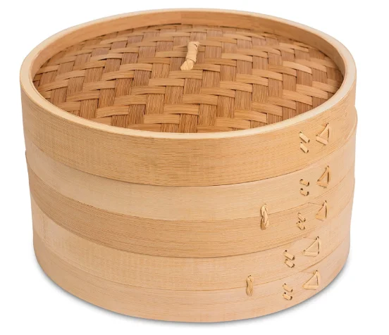 Premium 10 Inch Handmade Bamboo Steamer Two Tier Baskets Dim Sum Dumpling Chinese Food Steamers