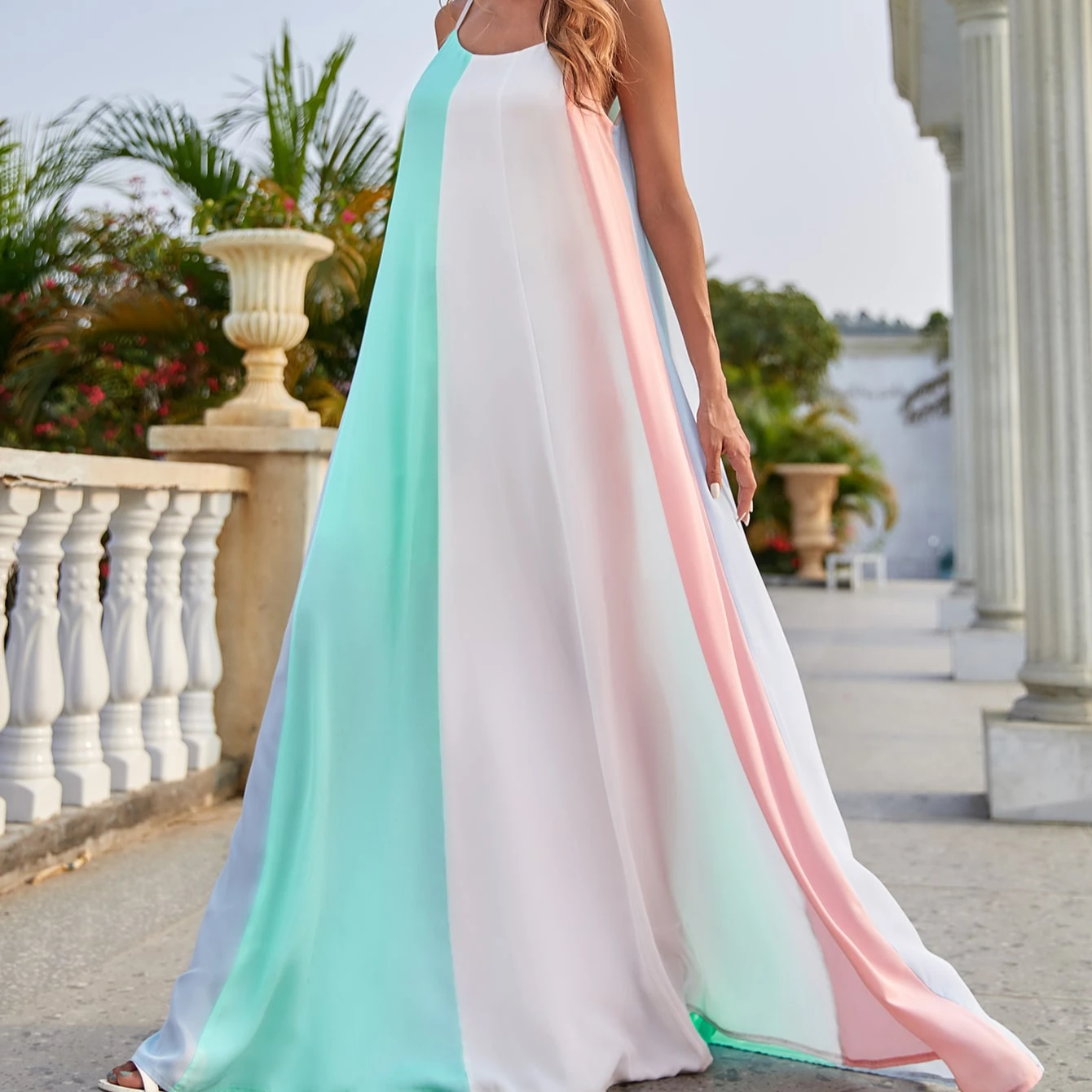 2021 Factory new designs elegant causal sexy mom women ladies summer Color Block plus size  Maxi Cami dresses