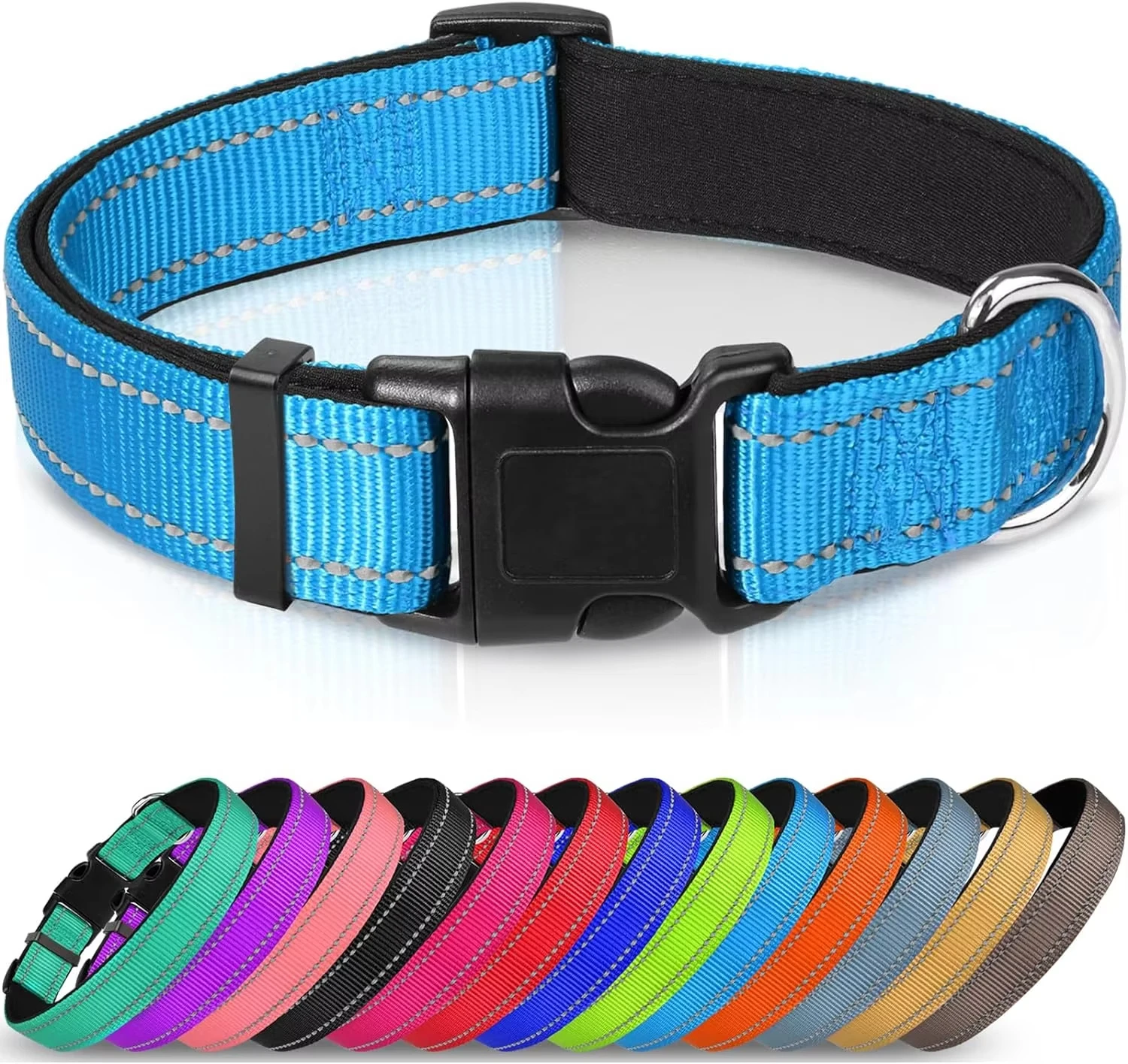MEOW LOVE Adjustable Soft Night Reflective Nylon Webbing Rope Stripe Cat Dog Collar Pet Leash