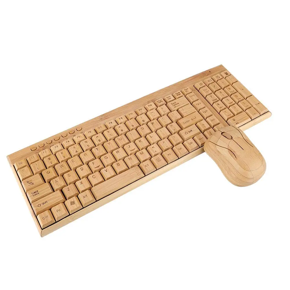 Bamboo USB Office Quiet Desktop PC Computer Laptop Keyboards Wireless 108 Key Wooden 2.4G Optical Tv Espanol 10 M (30 Ft) CN;JIN