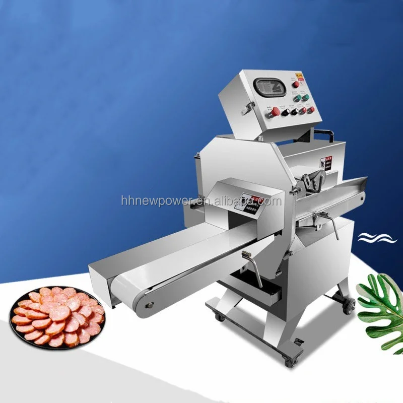 2024 Commercial Automatic Variable Frequency Cooked Meat Salami Sausage Slicer Slicing Machine With Conveyor Belt