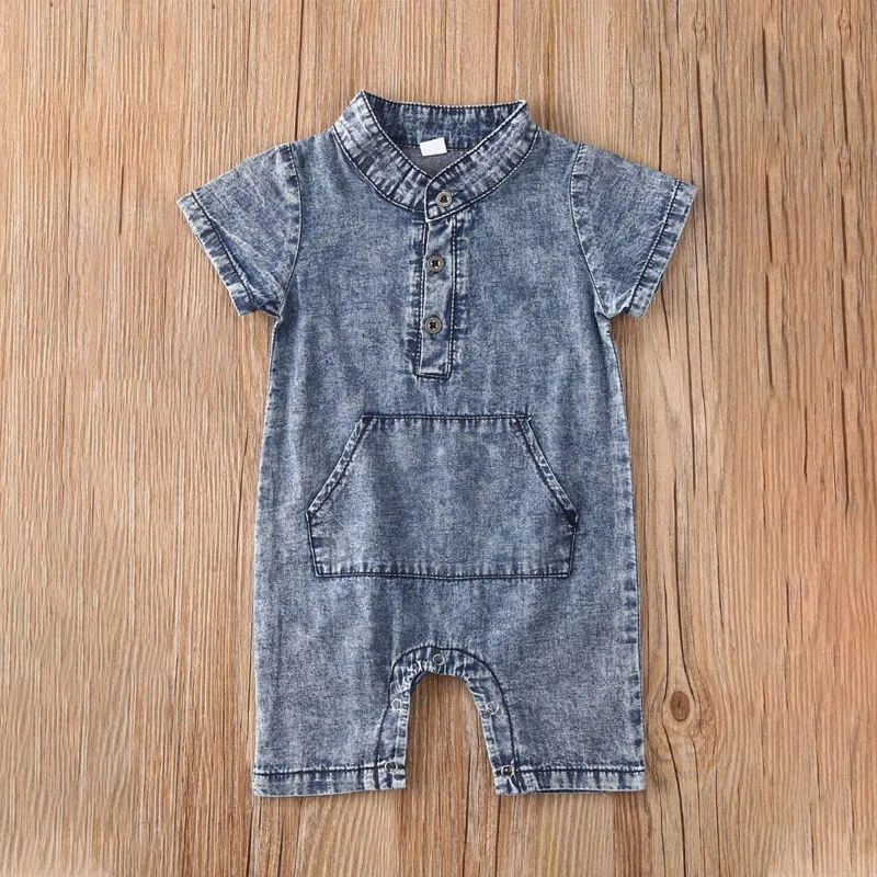 China Manufacturer Summer New Short Sleeve Jumpsuit Cowboy Baby Climbing Clothes