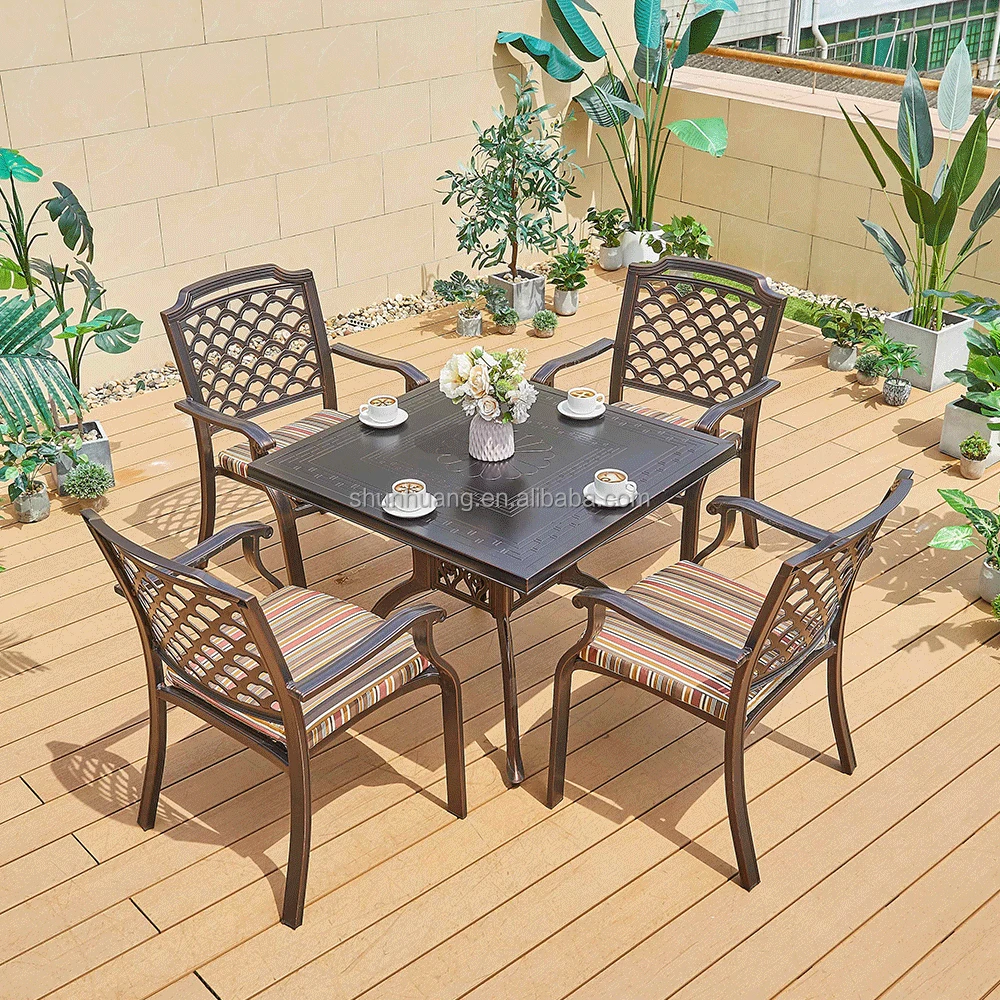 Hot sale outdoor garden furniture cast aluminum backyard dining square table and chair