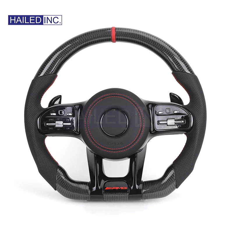 HAILED Black Style Half Perforated Leather Carbon Steering Wheel for Mercedes Benz W213 C238 W463 W464 W222 C217 W205 C63 AMG
