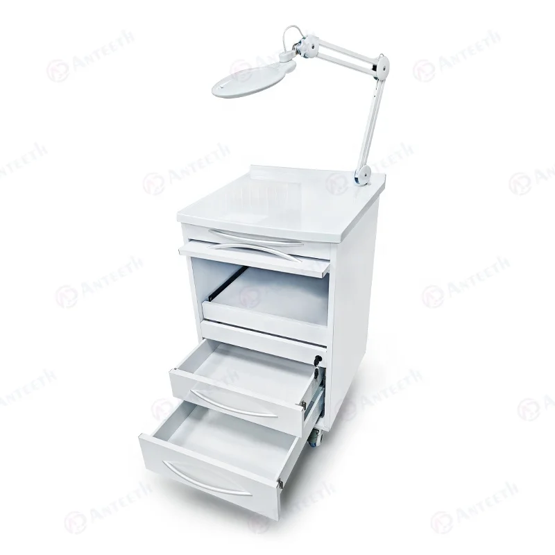 Cosmetic Salon White Mobile Cabinet Stainless Steel Podiatry Clinic Furniture Magnifying Glass Lamp Tool Cabinets