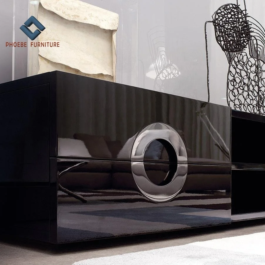 Luxury living room modern tv cabinet with drawers shelves high end wooden furniture