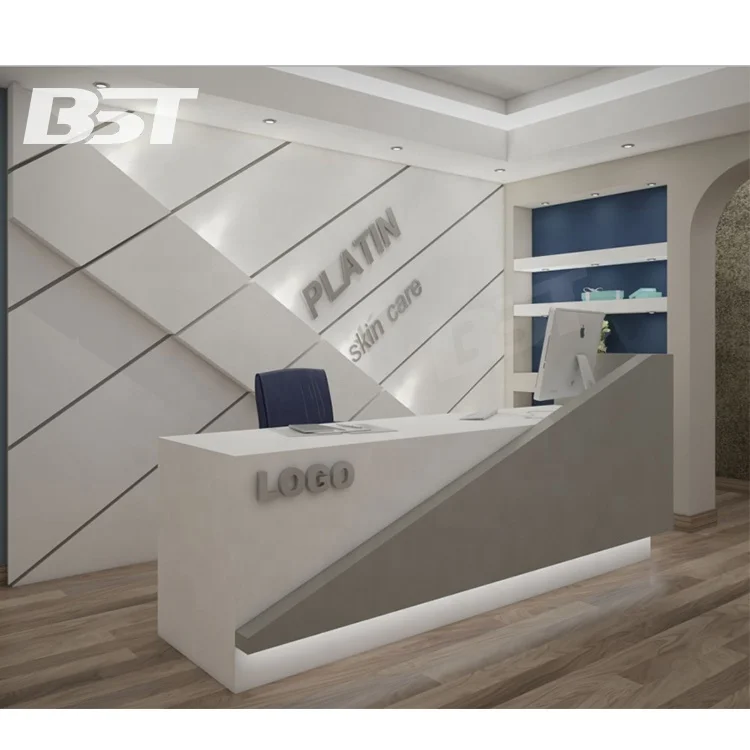 Cool Custom Diamond Artificial Stone Modern Hotel Lobby Hall Reception Desk With LED