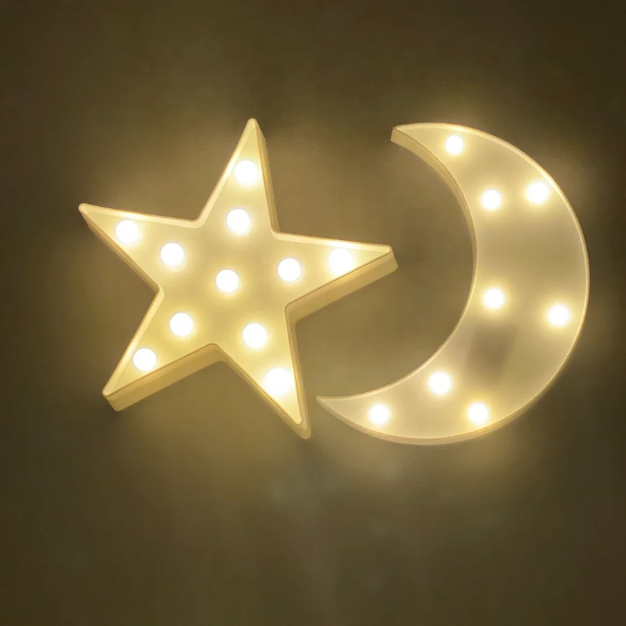 Pafu muslim home party table decoration ramadan mubarak led letter sign star moon lights white eid light up letters