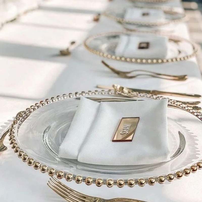 13 Inch Gold Clear Dinner Plates Gold Beaded Pp Plastic Silver Dinner Plate Crystal Dinner Charger Plates For Wedding