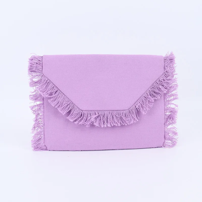 Manufacturer 3 Day Fast Shipping Waterproof Canvas Cute Fringe 6 Colors Magnetic Button Cotton Tassel Purse Canvas Clutch Purse