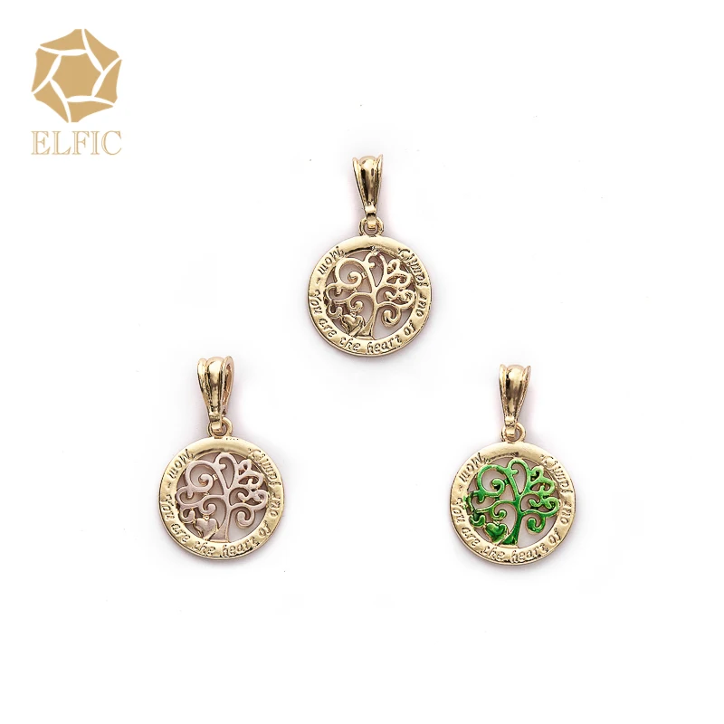 Elfic Gold Plated 14K Tree of Life jewelry Arbol de la Vida Life Tree Pendant Jewelry Green Pink Tree Charm Necklace