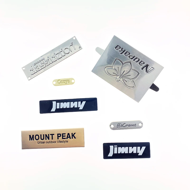Factory Wholesale Plate Size Labels Garments Sticker Tags Apparel Metallic Printer Logo Round Jeans Sewn Metal Label For Bag