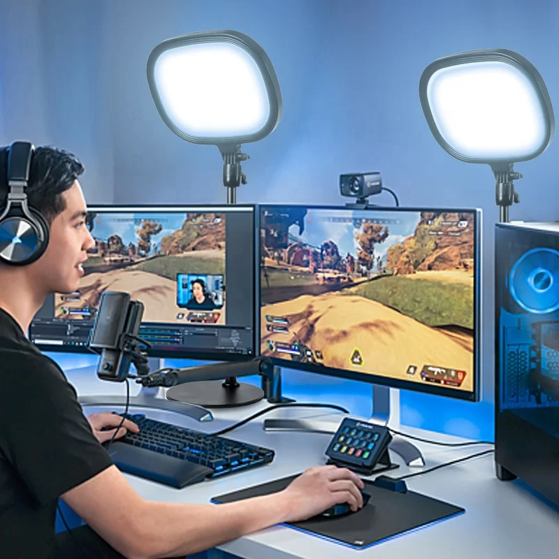 LED Video Light Camera Photography Soft Lighting Studio Kit for Conference Computer Game Makeup Shooting