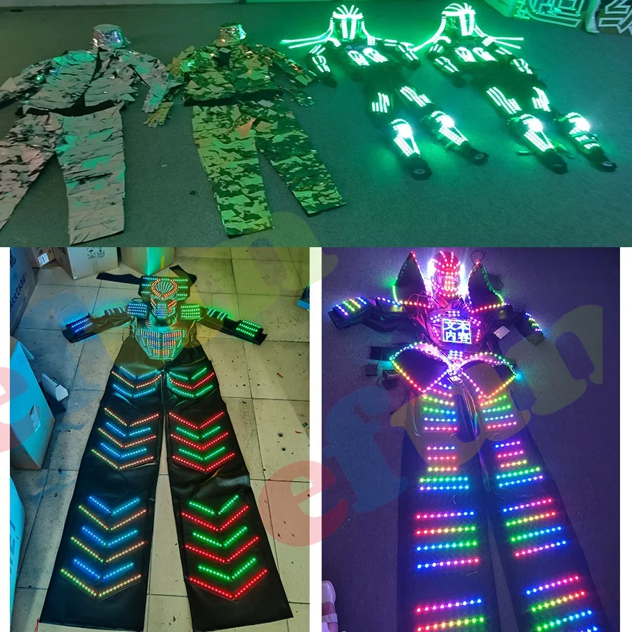 Full Color Laser Glove Glasses Led Robot Costume Adult Party Robot Led Suits Stilt Robot With Co2 Led Cannon Gun