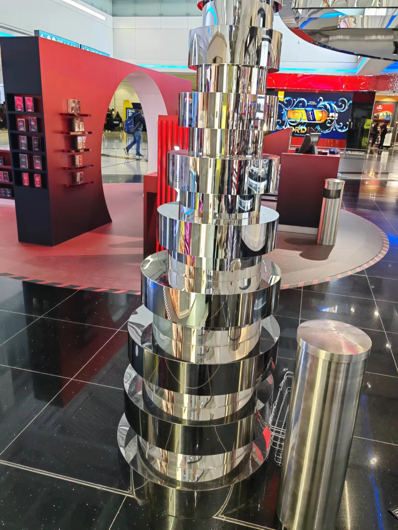 large modern dubai airport stainless steel tree statue metal decor craft shopping mall window display public art sculpture