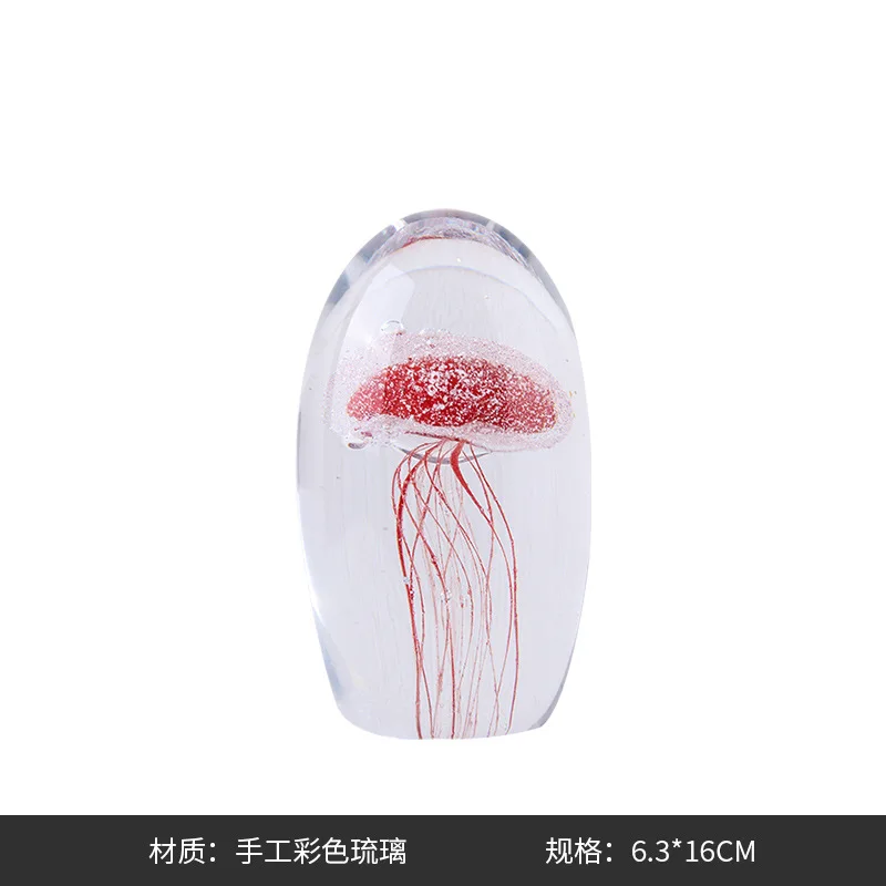 European Home Decor Jellyfish Clear Coloured Glazed Glass Crystal Abstract Objects Sculpture Ornaments For Table Decorations