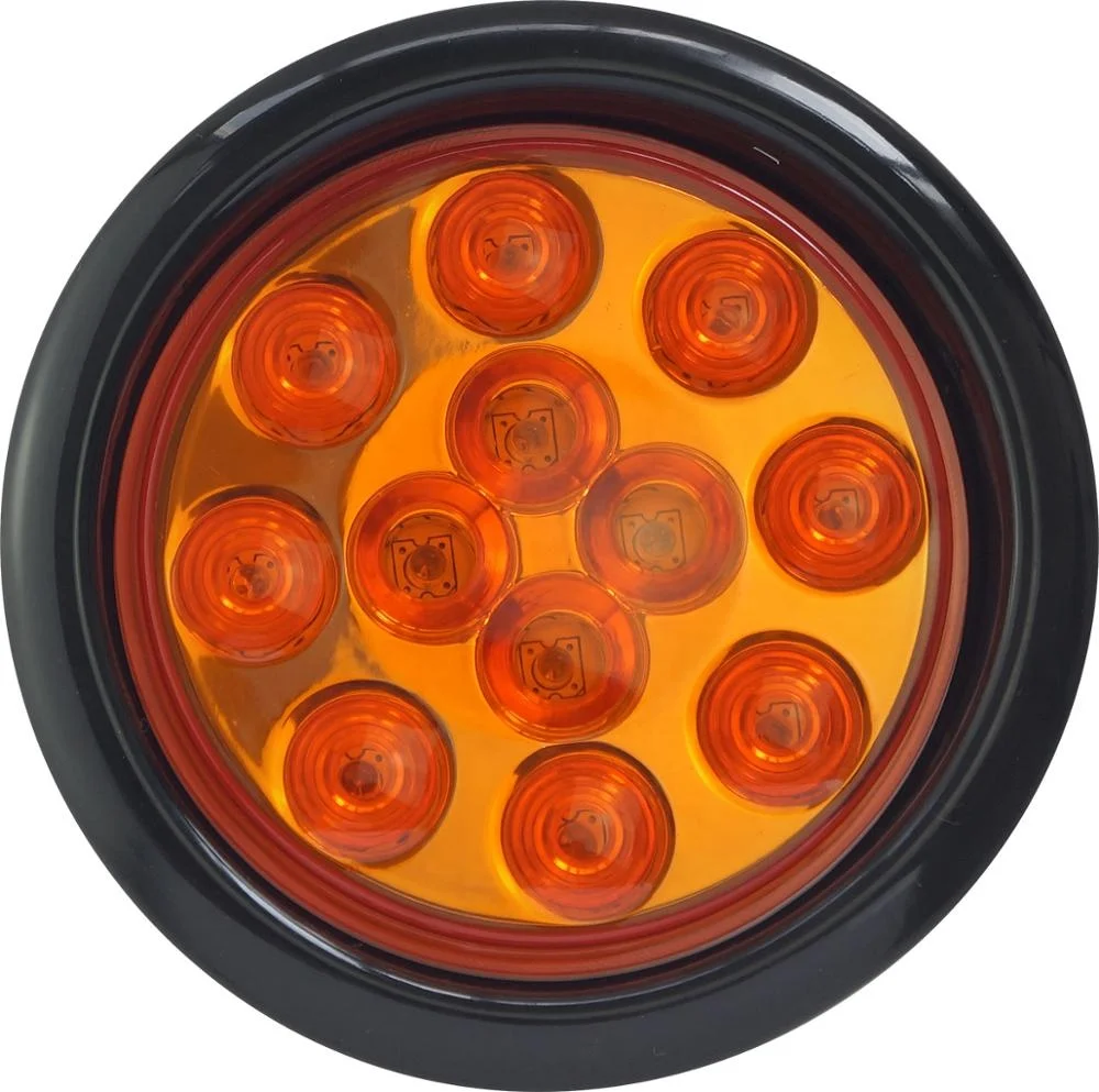 Red Amber And Clear Color 4'Round 12Leds Plastic Truck Tail Light