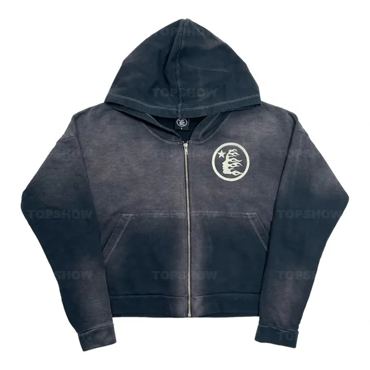 Pullover Printed Sweatshirts Custom Cotton French Terry Vintage Washed Distressed Acid Wash Oversized Cropped Zip Up Hoodies Men