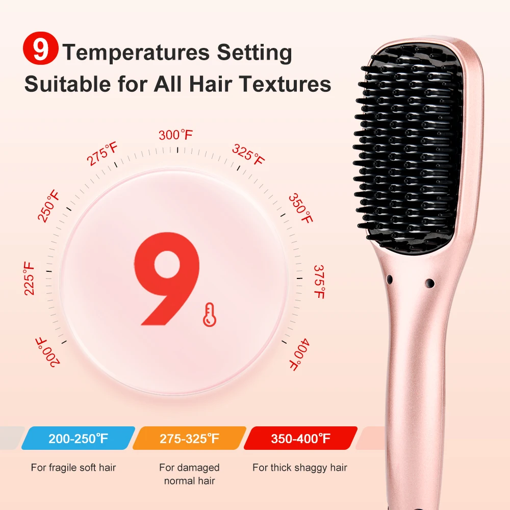 PRITECH Professional Hair Brush LCD Display Hot Dryer Electric PTC Heating Element Hair Dryer Fast Hair Straightener Brush LED